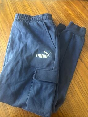 Puma Navy Blue Cargo Jogger Sweatpants with White Logo